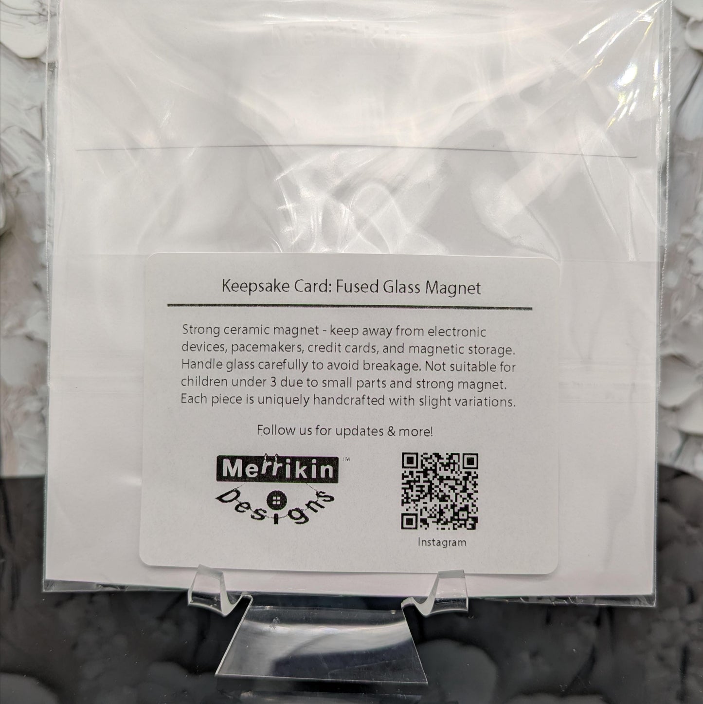 Handmade Greeting Card with Keepsake Fused Glass Heart Magnet (Blue/Yellow)