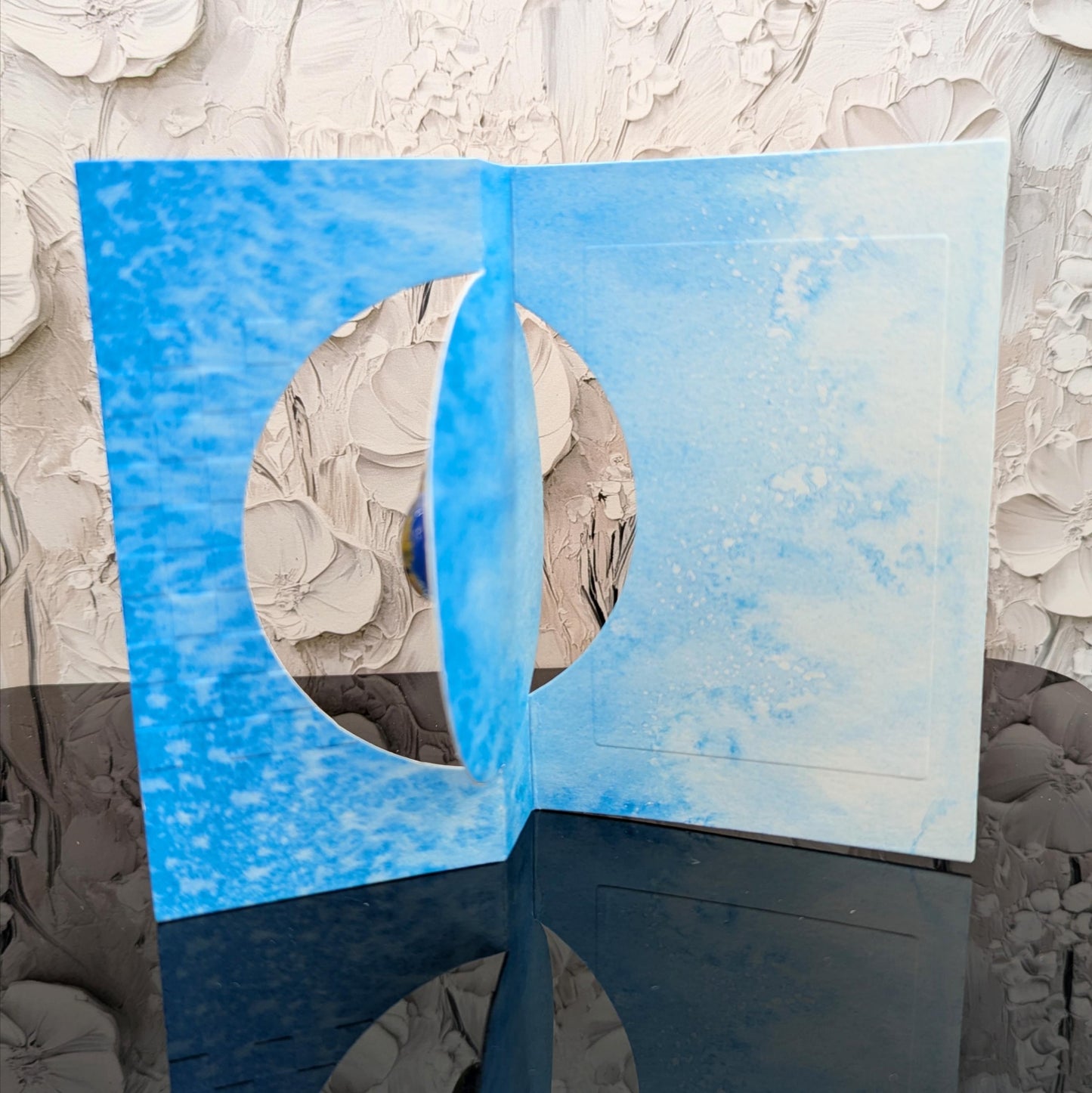 Handmade Greeting Card with Keepsake Fused Glass Heart Magnet (Blue/Yellow)